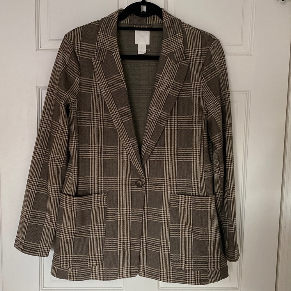 H&M brown/khaki plaid blazer